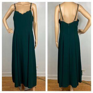 Vtg 90s Y2K Rampage Crepe Maxi Dress Sz M Emerald Green Gown Prom Formal